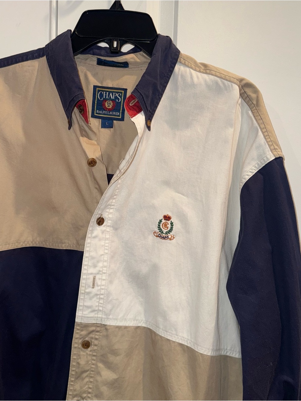 Chaps Ralph Lauren Vintage Colorblock Long Sleeve Button Down Shirt Size L 90s